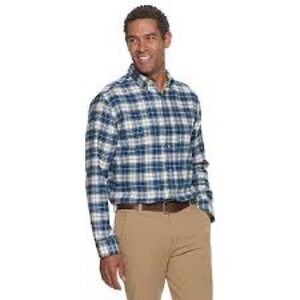 Croft & Barrow- 100 % Cotton-Navy and White Plaid Shirt